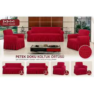 Altınkoza Petek Dokuma Koltuk Örtüsü Maxi Takım(3+3+1+1)-Bordo