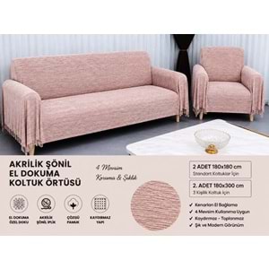 Mandaş Şönil Dokuma Koltuk Örtüsü Maxi Takım 3+3+1+1 (SEÇENEKLİ) - Pudra