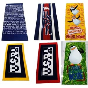 Polo ve Pingui Desenli Plaj Havlusu (SEÇENEKLİ)
