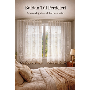 Buldan Tül Perde Kumaşı Makrome Desen Metrelik (En 185)-Naturel