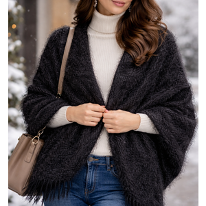 Mandaş Style El Dokuma Angora Bayan Şalı-Siyah