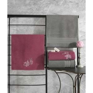 Cotton Box Colorful (Banyo Havlusu Büyük Boy) 4 Parça Hamam Havlu Seti-Gri K.Pembe