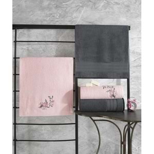 Cotton Box Colorful (Banyo Havlusu Büyük Boy) 4 Parça Hamam Havlu Seti-Antrasit Pembe