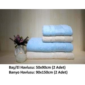 Polo Life 4 Parça Bamboo Hamam Seti (Büyük Boy), Banyo Havlu Takımı-Krem Turkuaz