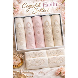 Polo Life Kutulu Nakışlı Kadife Pamuk 6lı Havlu Seti-v1 Krem Pudra Cappucino