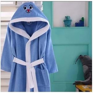 KIDS & BEYBİ çocuk pamuk kapşonlu bornozu 8-9 yaş mavi
