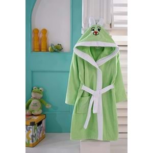 KIDS & BEYBİ çocuk pamuk kapşonlu bornozu 6-7 yaş yeşil