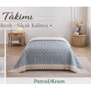 Amazon Ev Naturel Çift Kişilik Pike Takımı-Petrol Krem MT203