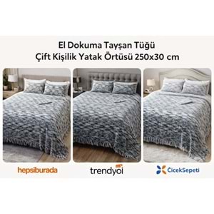 Tavşan Tüyü Peluş El Dokuma Yumuşak Dokulu Çift Kişilik Yatak Örtüsü (280x260)-Siyah Beyaz
