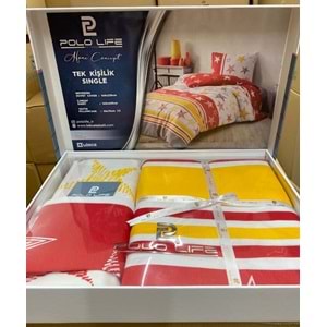 Polo Life Lüks Yıldız Desen Tek Kişilik Nevresim Takımı-GS Sarı Kırmızı