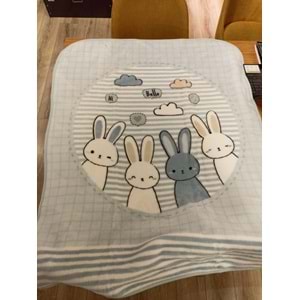 Özdilek Desenli Hello Rabbıt Bebek Battaniyesi (100x120)-Mavi