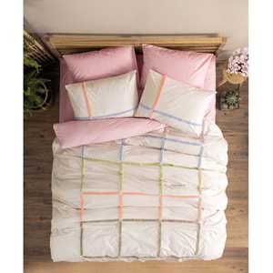 Cotton Box Puff Nakışlı Çift Kişilik Nevresim Takımı Insule Pudra GÜL KURUSU