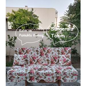 Süngersiz 3 Kişilik Salıncak Minder Seti (Kalın Pamuklu Kumaş)-İngiliz Gülü Pembe