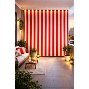 Balkon Perdesi Branda Kumaşı TOPTAN (En 240cm)-Kırmızı Beyaz
