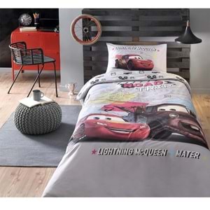 Özdilek Lisanslı Fitted Çarşaflı Tek Kişilik Çocuk Nevresim Takımı-Şimşek Mcq Cars On The Road Gri