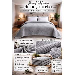 Şaheser %100 Pamuk Çift Kişilik Pike 240x220 (Tek Pike)-Gri v1