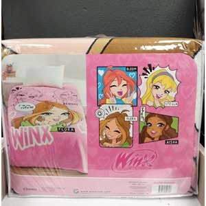 Taç Lisanslı Tek Kişilik Çocuk Battaniye (160x220)-Winx Girl Club Pembe