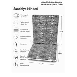 2 Adet Komutan Arkalıklı Sandalye Minderi, Extra Kalın (Kalınlık 5cm)-Nokta Siyah Beyaz