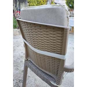 4 Adet Rattan Arkalıklı Sandalye Minderi (Kalınlık 4cm)-Primer Bej