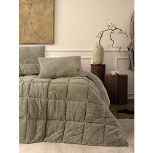 Cotton Box Wellsoft Çift Kişilik Peluş Yorgan Seti (Dolu Yastıklı)-Taş