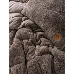 Cotton Box Wellsoft Tek Kişilik Peluş Yorgan Seti (Dolu Yastıklı)-Bej