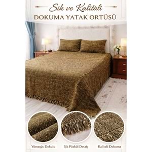 Tavşan Tüyü Peluş El Dokuma Yumuşak Dokulu Çift Kişilik Yatak Örtüsü (280x260)-yeşil
