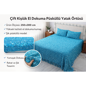 Tavşan Tüyü Peluş El Dokuma Yumuşak Dokulu Çift Kişilik Yatak Örtüsü (280x260)-mavi