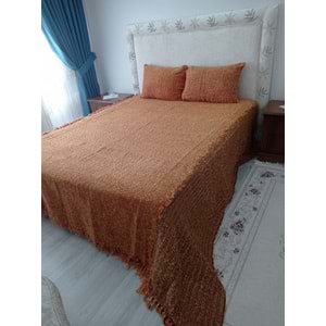 Tavşan Tüyü Peluş El Dokuma Yumuşak Dokulu Çift Kişilik Yatak Örtüsü (280x260)kremit