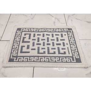 Pamuklu Bukle Lüks Kilim (40x60)-Labirent Kreme Gri