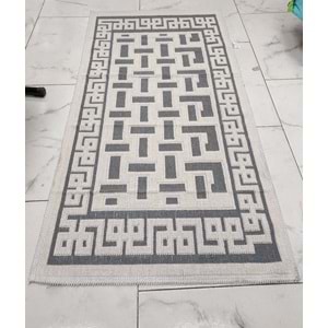 Pamuklu Bukle Lüks Kilim (80x150)-Labirent Kreme Gri
