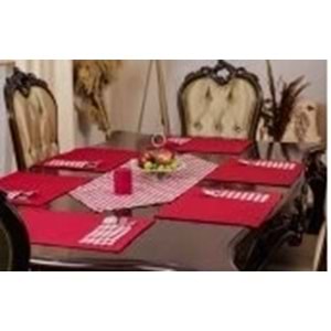 Tropik home Amerikan Servis Moena Dinner Runner Seti 6 Kişilik Set Kırmızı Ekose Desen Salon ve Masa Sunum Takımı