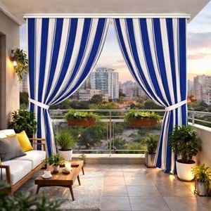 Balkon Perdesi Kumaşı Metrelik (En 280cm)-Lacivert Beyaz