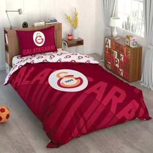 Taç Taraftar Lisanslı Ranforce Çarşafı Lastikli Tek Kişilik Nevresim Takımı-Galatasaray Kırmızı Logo