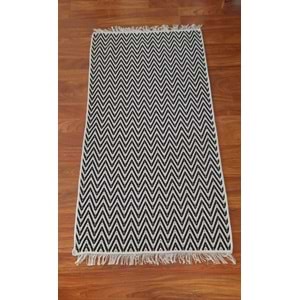 Pamuklu Cotton Kilim Çift Taraflı Yıkanabilir Dekoratif (80x150) - Siyah Beyaz v1