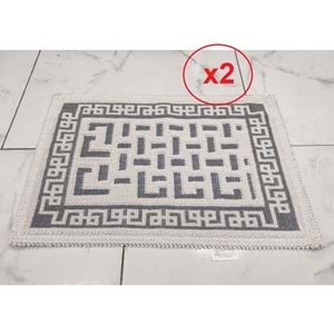 2 ADET Pamuklu Bukle Lüks Kilim (40x60)-Labirent Kreme Gri