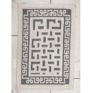 2 ADET Pamuklu Bukle Lüks Kilim (40x60)-Labirent Kreme Gri