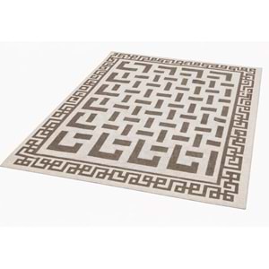 Pamuklu Bukle Lüks Kilim (140x200)-Labirent Kreme Kahve