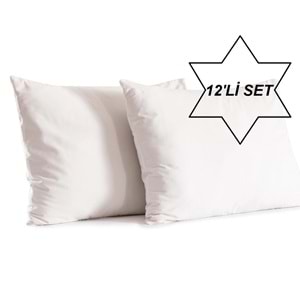 12 Adet Ekru Renk Pamuklu Yastık Kılıfı Kapaklı (50x70)