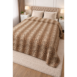 Aksu Safari Çift Kişilik Ultra Yumuşak Embos Vizon Battaniye (200x240)-Leopar Bej