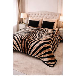Aksu Safari Çift Kişilik Ultra Yumuşak Embos Vizon Battaniye (200x240)-Leopar Kahve Siyah