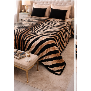 Aksu Safari Çift Kişilik Ultra Yumuşak Embos Vizon Battaniye (200x240)-Leopar Kahve Siyah