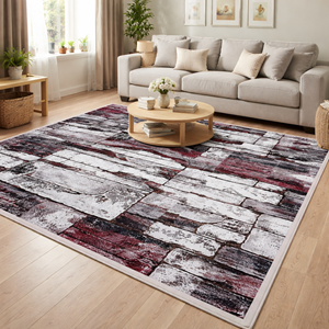 2Lİ Polo Life Savan 4m2 Pamuklu Lastiksiz Halı Örtüsü (170x245)-Taş Desen Bordo