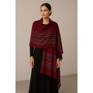 Pamuklu İp El Dokuma Şal -kırmızı /Gri 50*190 CM MT1002