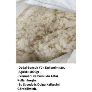 2li Doğal Boncuk Yün Yastık, İç Dolgu 1000gr Yün Yastık (50x70)