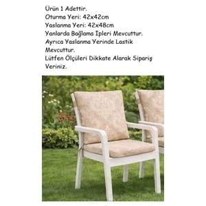 1 Adet Premium Şönil Arkalıklı Sandalye Minderi, Extra Kalın (Kalınlık 4,5cm)-Bej Desenli