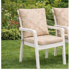 1 Adet Premium Şönil Arkalıklı Sandalye Minderi, Extra Kalın (Kalınlık 4,5cm)-K.bej Desenli