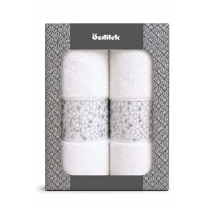 Özdilek Daniela Beyaz 2li Havlu Kutulu Nakışlı-Gümüş Simli