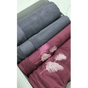 Özdilek Best Hamam Seti, Banyo Havlu Takımı (Büyük Boy)-Golden Palm Antrasit Mürdüm