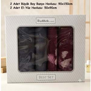 Özdilek Best Hamam Seti, Banyo Havlu Takımı (Büyük Boy)-Golden Palm Antrasit Mürdüm