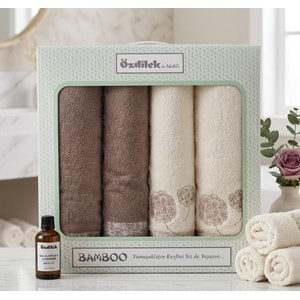 Özdilek Bamboo Hamam Seti, Banyo Havlu Takımı-Phlox Krem Bej